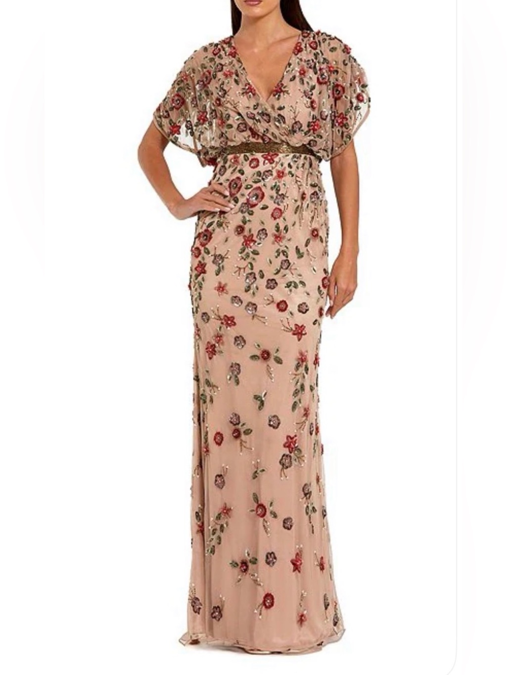 Mac Duggal Blush Embellished Floral Maxi Gown New! Never Worn - With Tags.